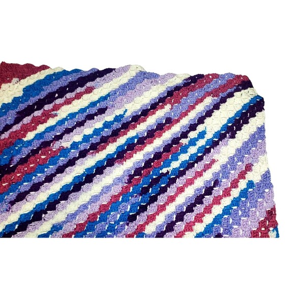 Handmade C2C Crochet Baby Blanket 30x30 Purple Blue White Lap Throw Gift - Picture 6 of 10